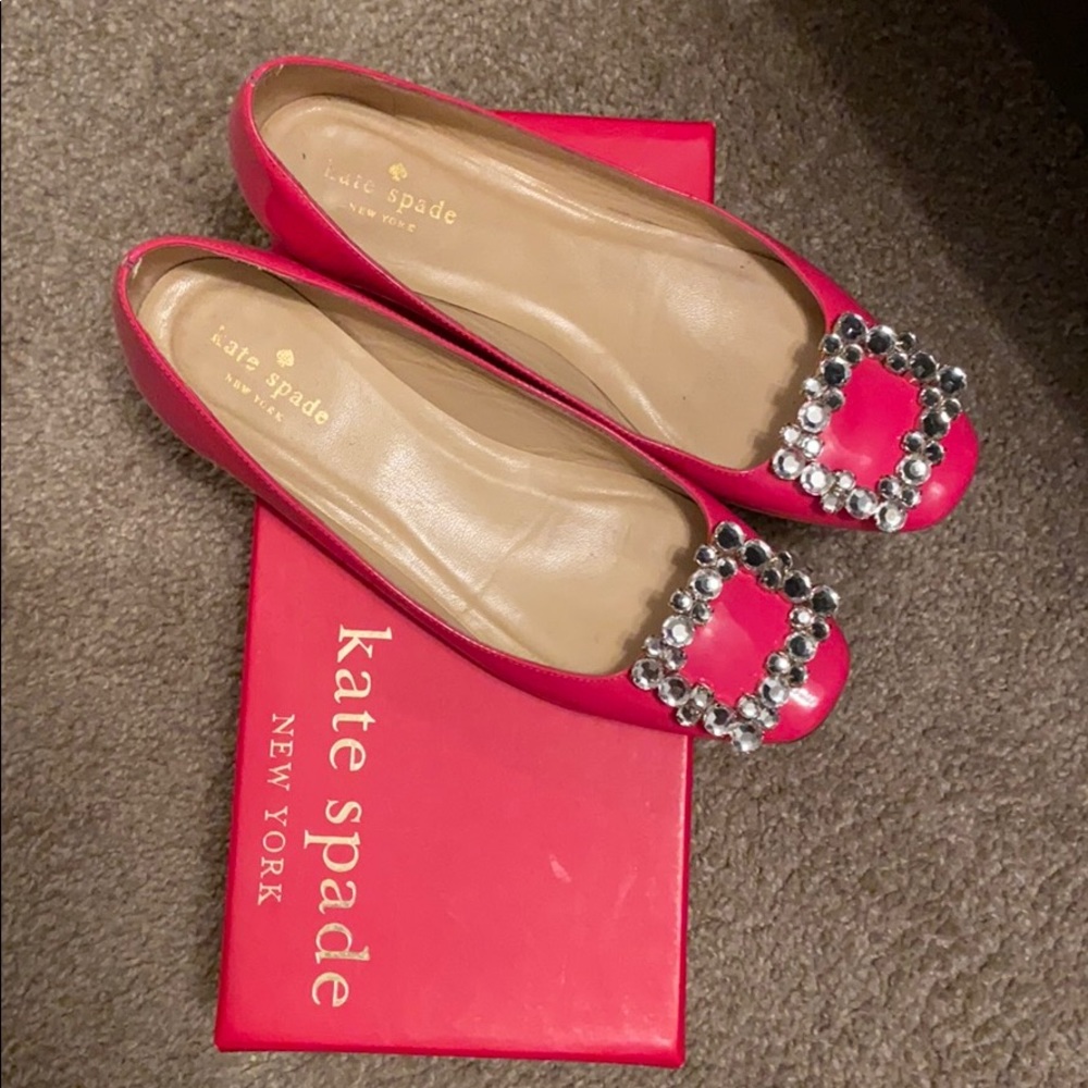 Kate Spade New York pink patent leather gem flats